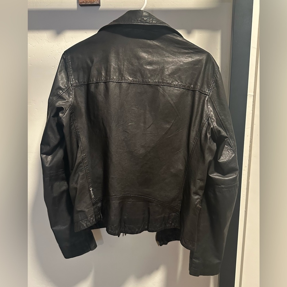 Armani Jeans Black Leather Motorcycle Jacket, Women's Size 6 - Picture 6 of 16